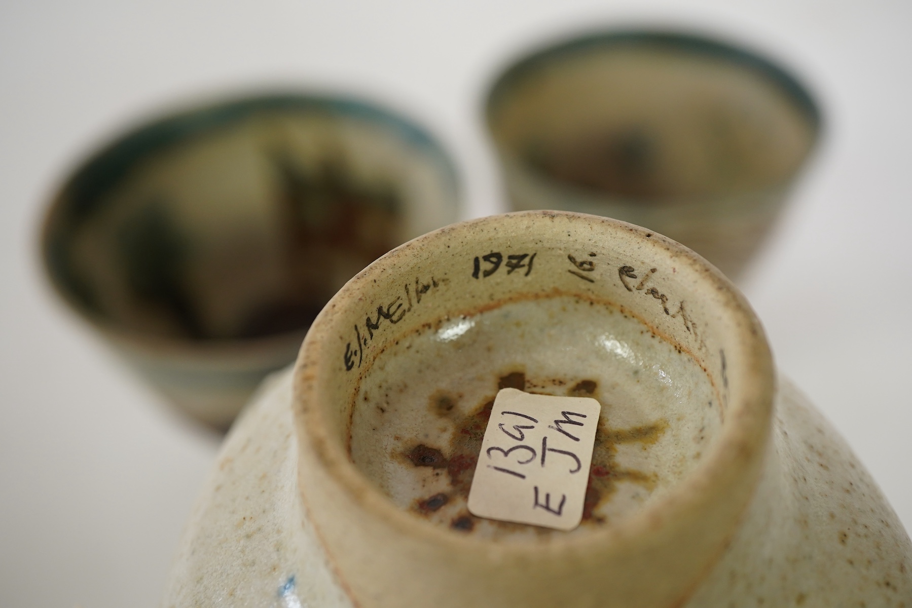 Eric James Mellon (1925-2014): A small group of elm ash glazed studio pottery